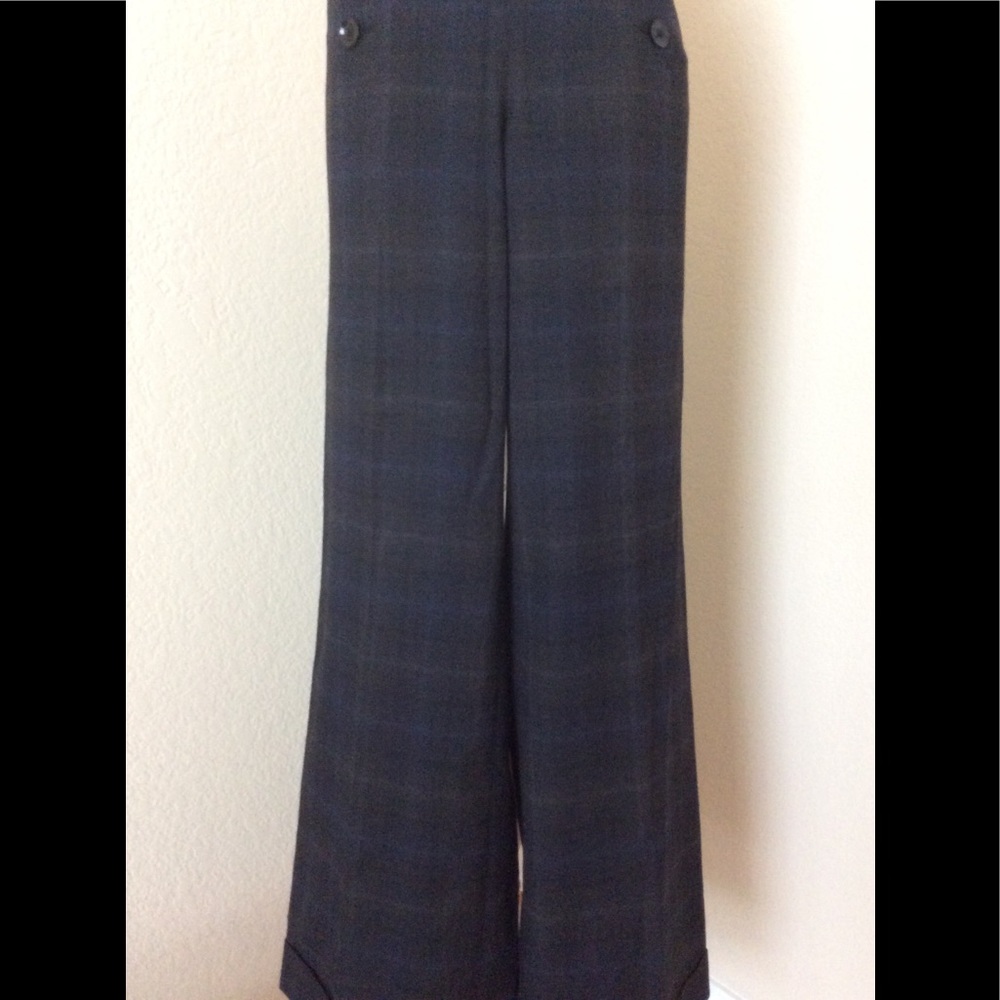 Wide leg pants trousers gray pants plaid trousers cuffed pants high waist